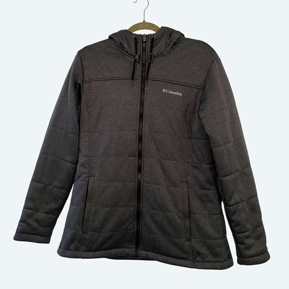Columbia Women's Quilted Hooded Jacket Size Large‎ Gray Full Zipper Pockets